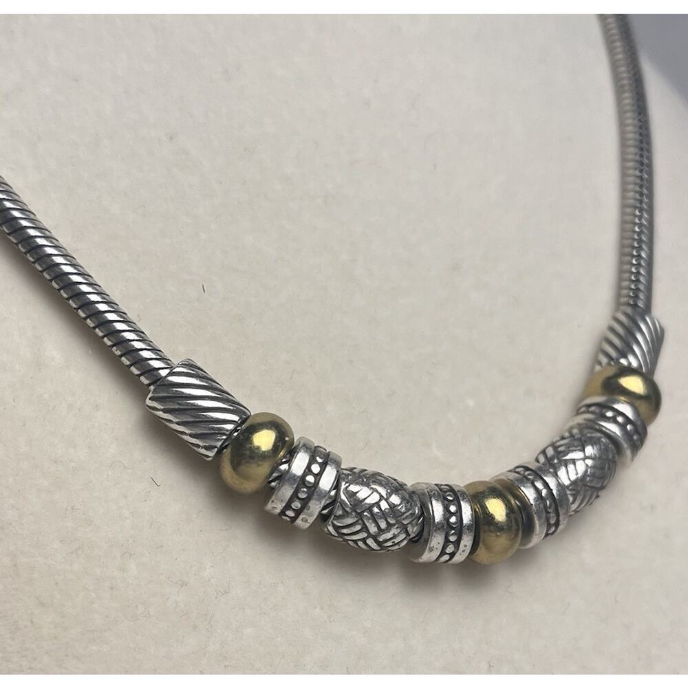Brighton Travis Necklace Thick Snake Chain Slide Barrel Bead Silver Gold Tone - Picture 5 of 16